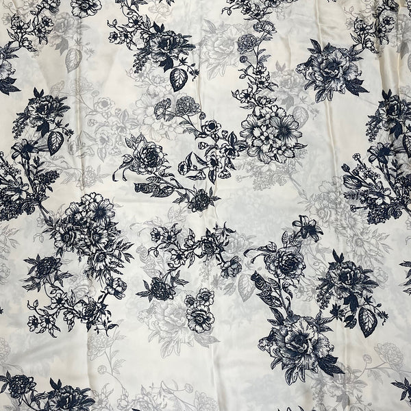 Gazal Floral Print in Gold with Black Floral on Pure Modal Satin Fabric