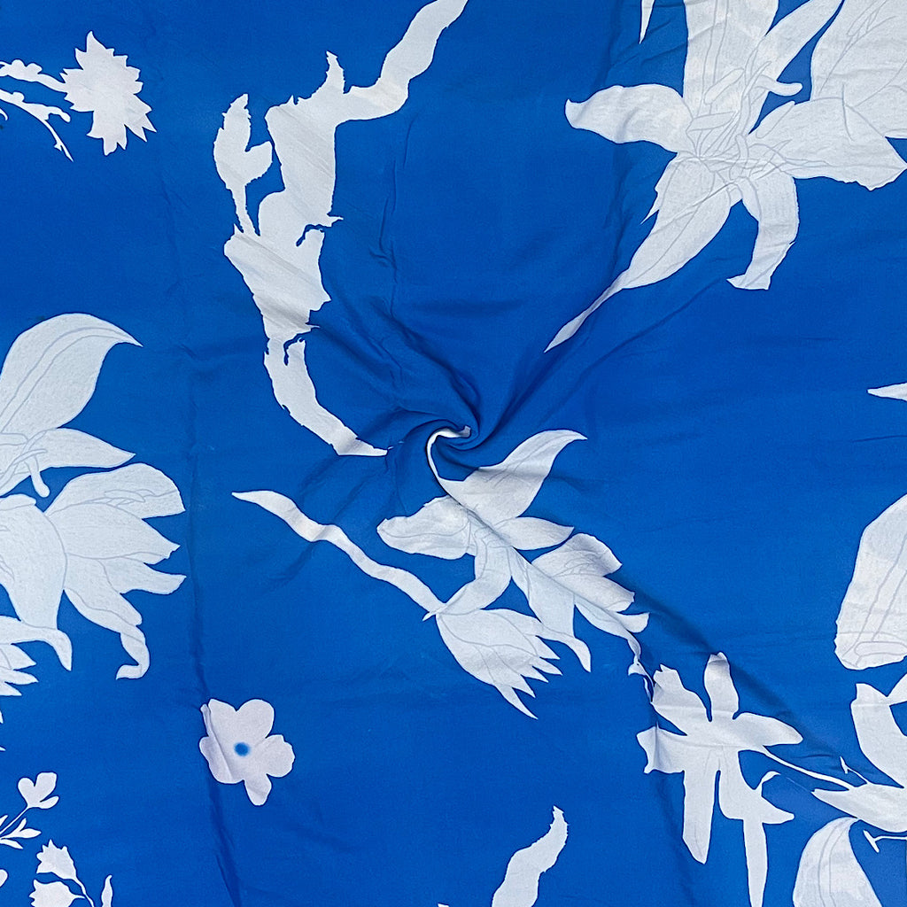 Yam Blue Big Floral Print on Pure Viscose Muslin Fabric