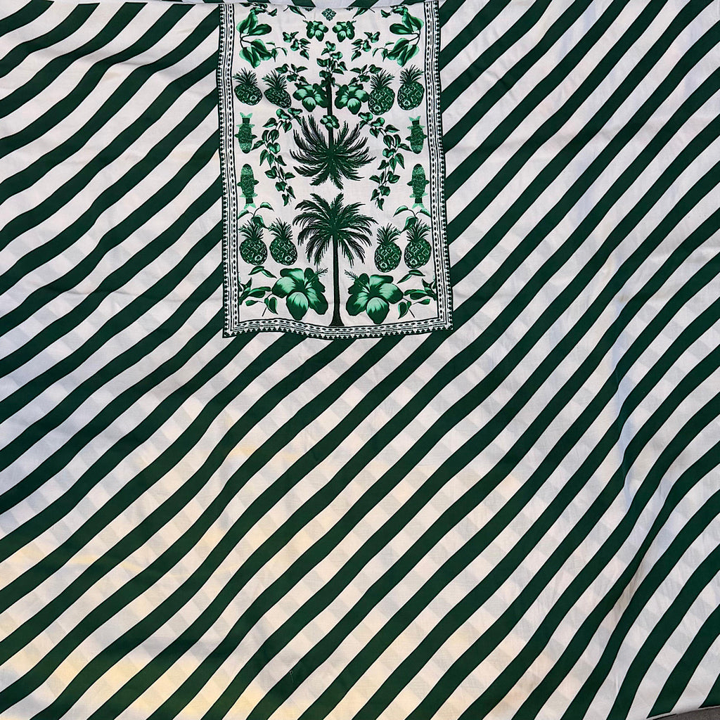 Pure Modal Satin Short Dress Placement Print Fabric in Green Colour with Diagonal Stripes (3 Mtrs Cut)