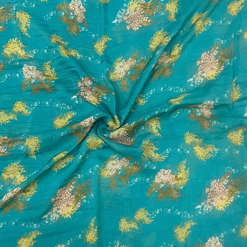 Bhumika Print with Firozi Base & Floral Design on Pure Viscose Organza OM SG 227