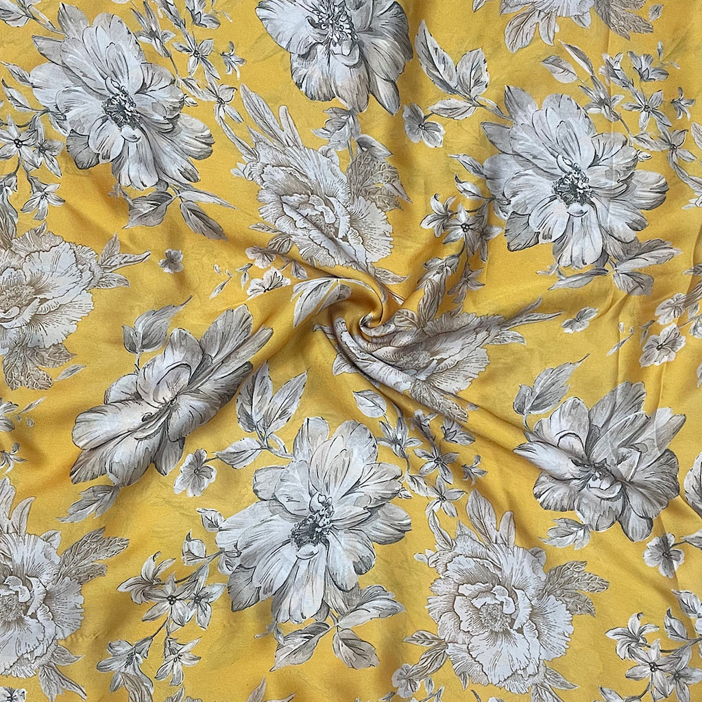 Floral Print on Yellow Base with Grey Silver Floral Print OM PK 1453