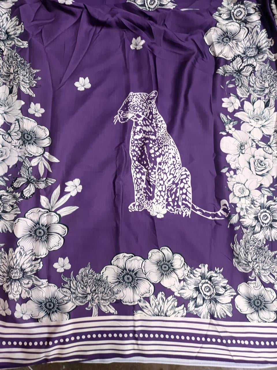 Purple Leopard Print on Linen Satin TS005