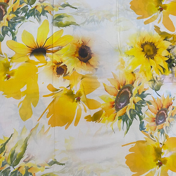 Yam Big Floral Print in Mint Green Base with Bright Yellow Sunflower Design on Pure Viscose Muslin Fabric