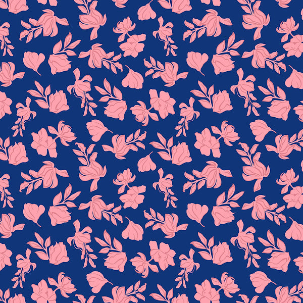 English Floral Print with Blue base & Pink Flower in Satin Georgette TK 214