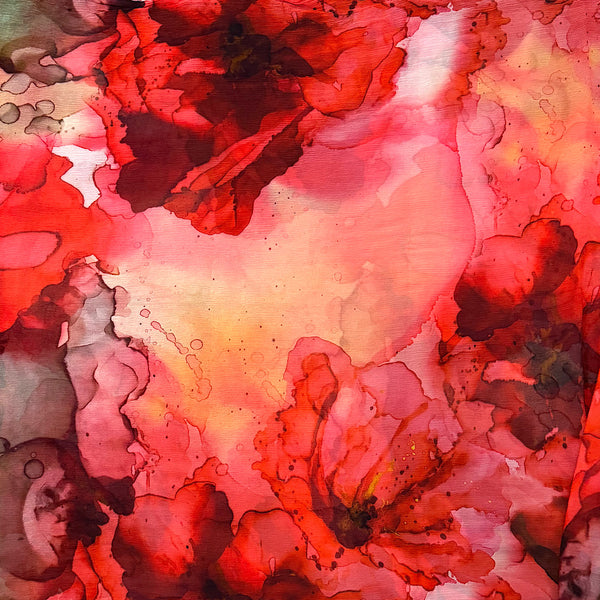 Marble Print in Red on Pure Silk Chiffon Fabric OM SS 687