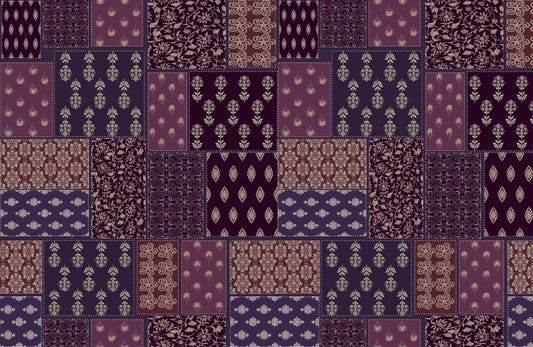 Wine Purple Colour Traditional Boxes Print on Satin Georgette OM DW 62