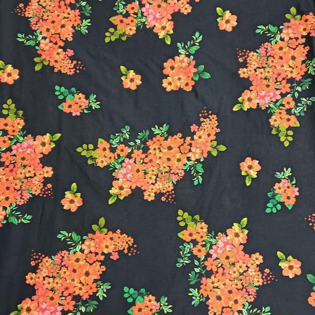 Floral Print in Pure Cotton with Black Base & Red Orange Floral OM PK 1502