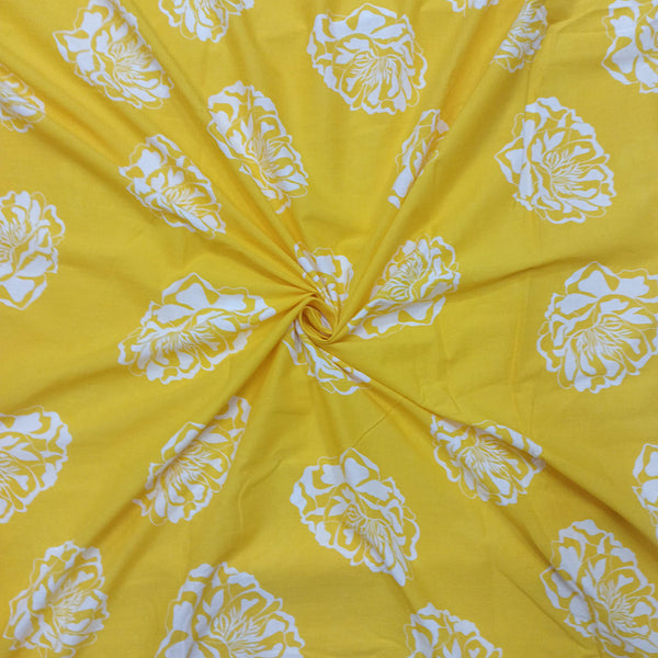 Yellow with White Floral Print on Pure Muslin SS 854