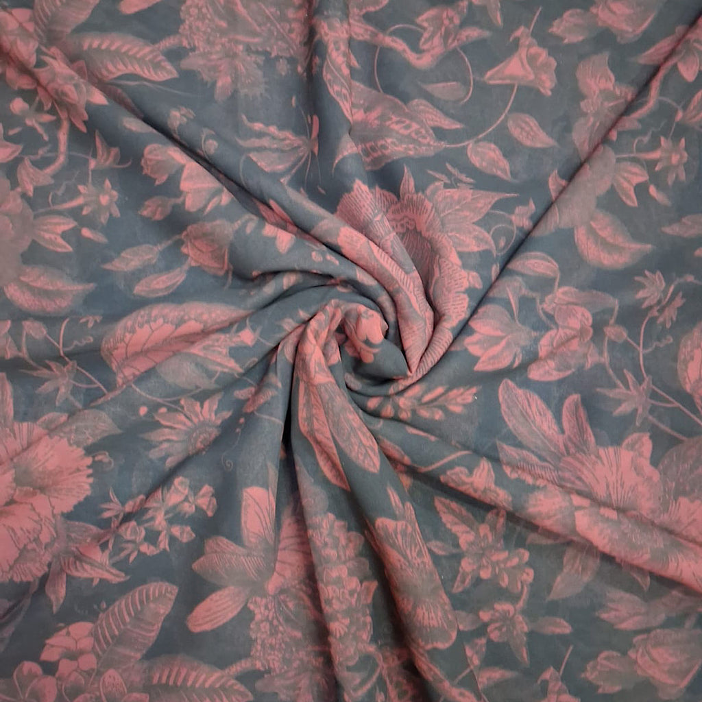 Black Floral Print with Maroon Floral in Georgette Pooja