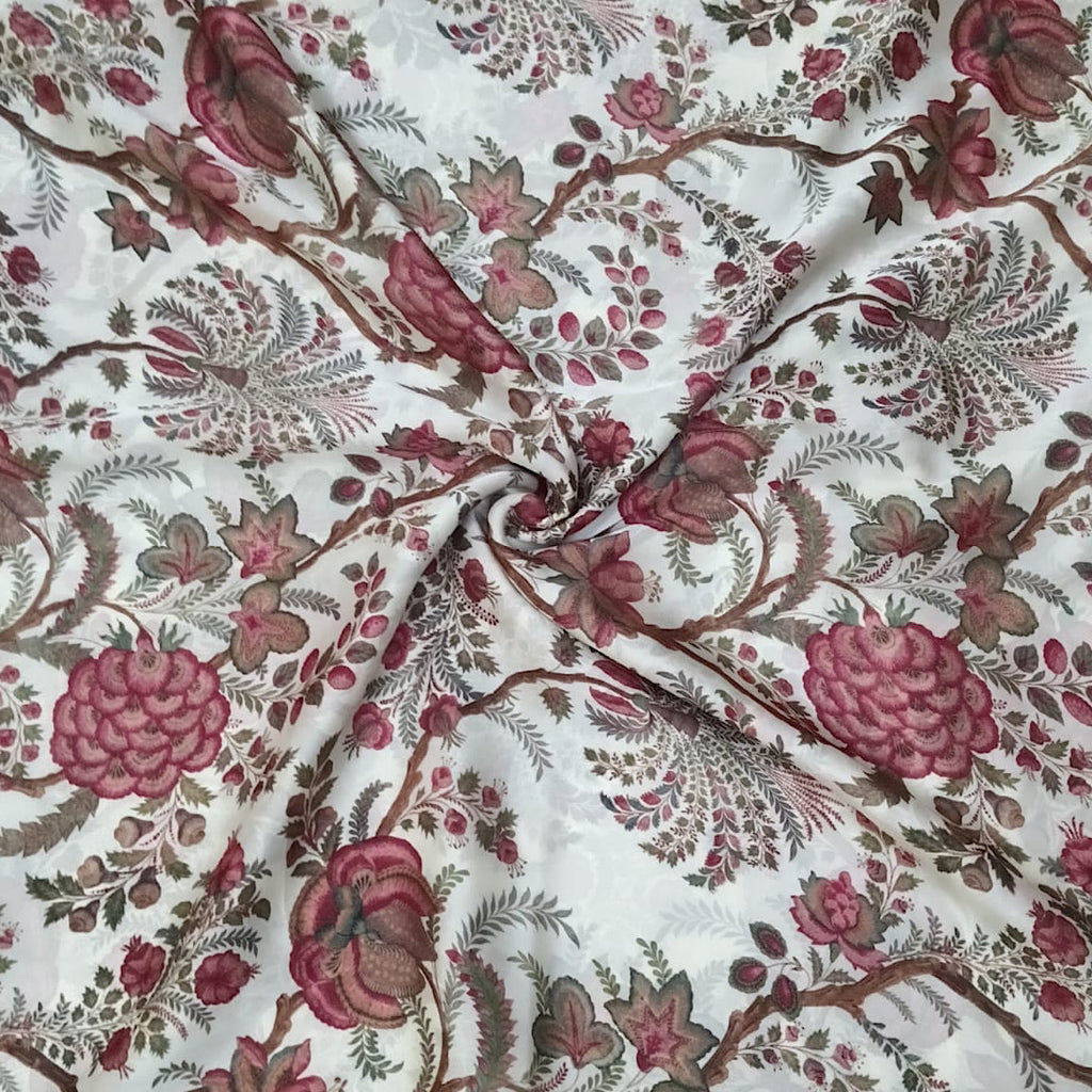 Classical Indian Print in Ivory White Colour Floral Print on Satin Georgette OM TK 510