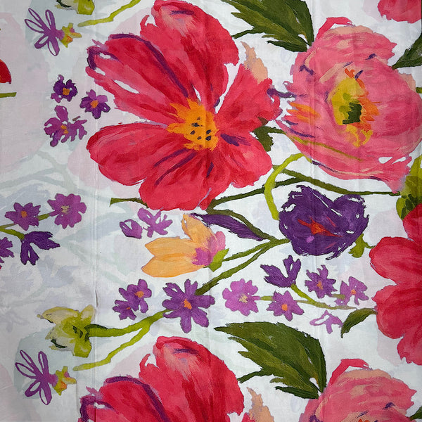 Yam Big Multi Floral Print with Hand Paint Effect on Ivory Base on Pure Natural Crepe OM DW 73 C1