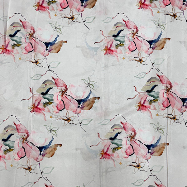 Cream English Floral Print on Crepe Silk Fabric OM DW 78 C1