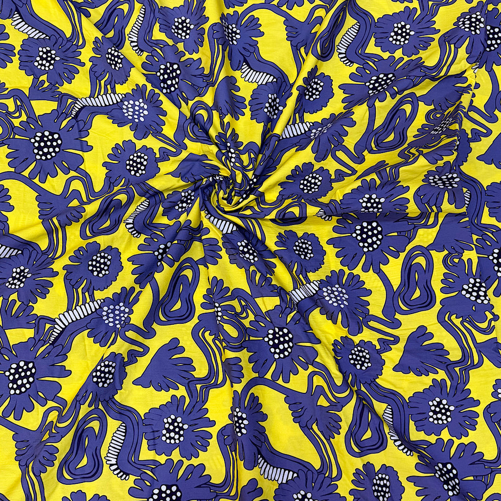 Dhruv Yellow & Blue Floral Print on Pure Cotton Poplin OM PS 336