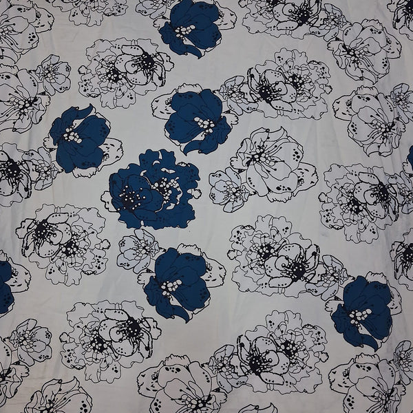 Dhruv Print with White Colour Base & Blue Gray Floral on Pure Cotton Poplin