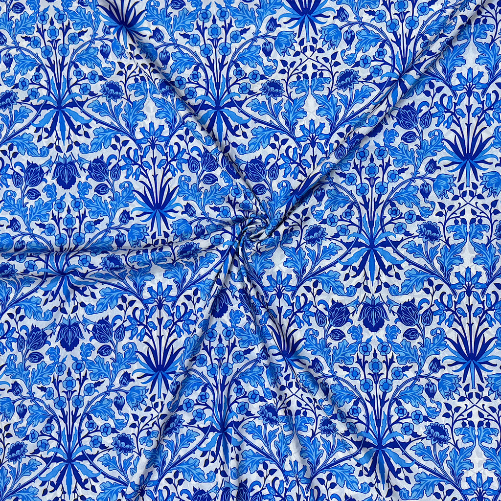 Bin İlyas Traditional Floral Pattern Base Color White , Royal Blue design in Pure Modal Satin  OM PS 403