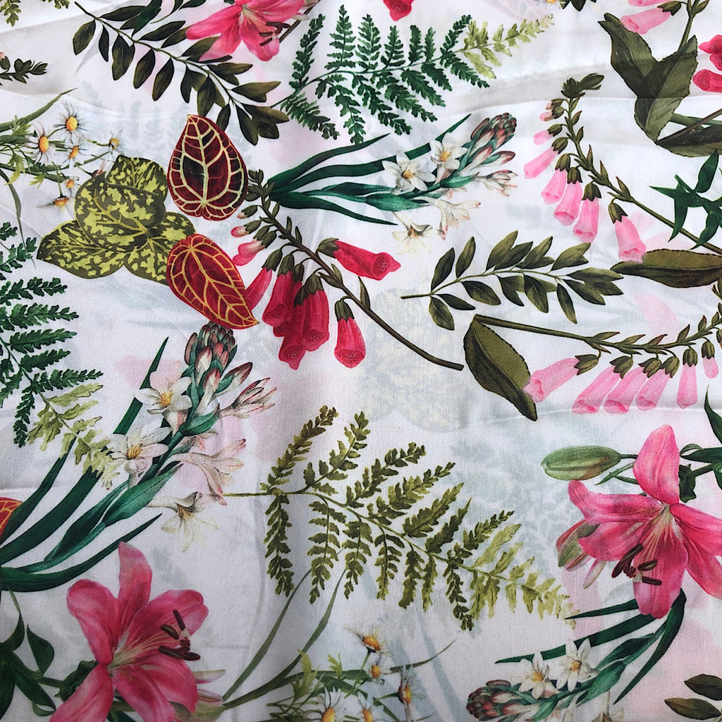 Mahima Floral Print with Ivory White Color Base on Satin Georgette OM TK 397