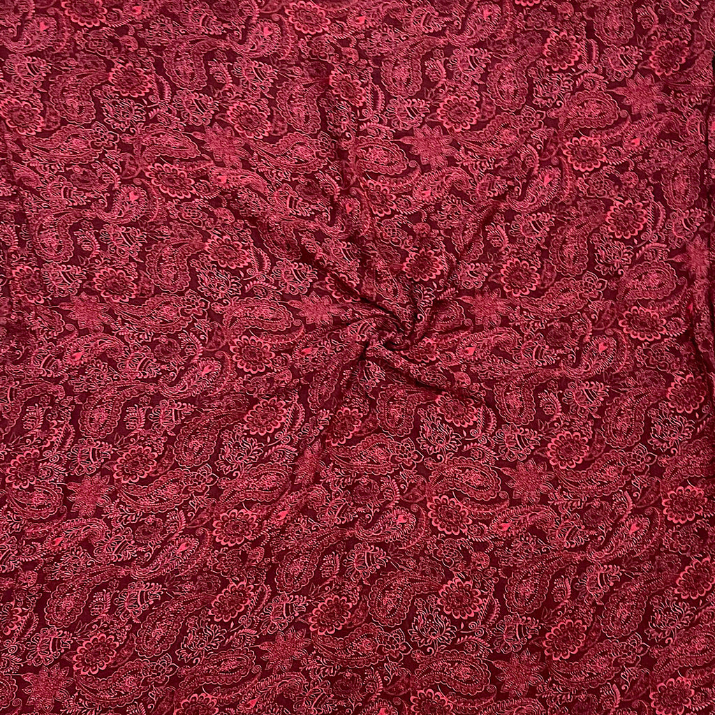 Small Paisley Print on Pure Viscose Georgette with Maroon Base Colour