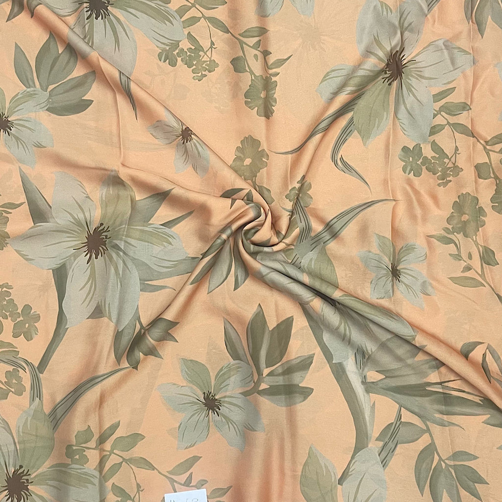 Peach Floral Print on Satin Linen PK 1513