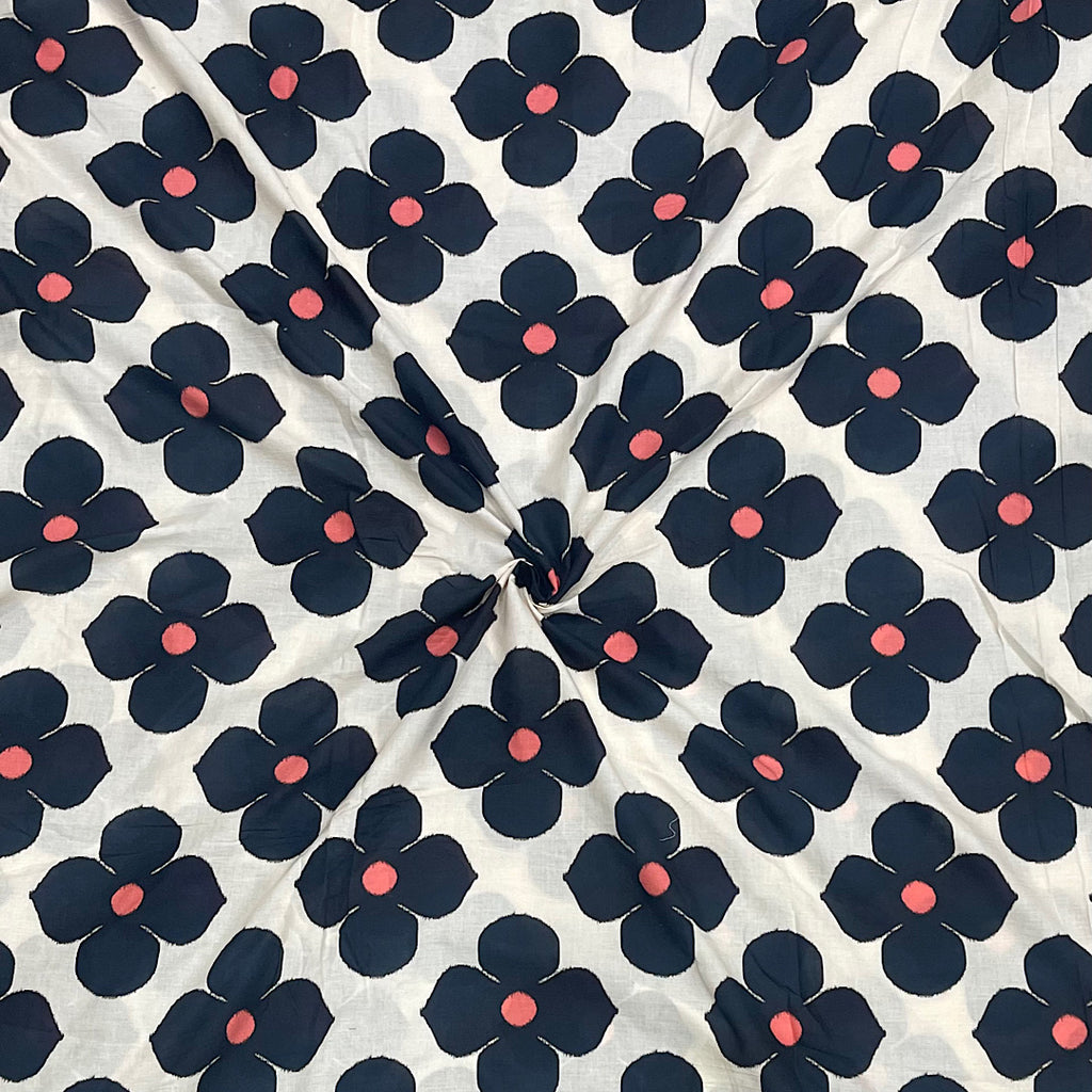 Off White with Black English Floral Print on Pure Cotton Cambric SS 850