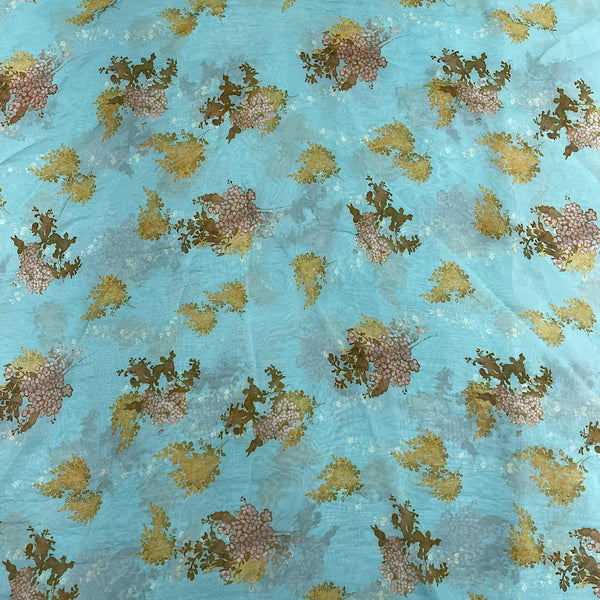 Bhumika Print with Light Blue Base with Floral Design on Pure Viscose Organza