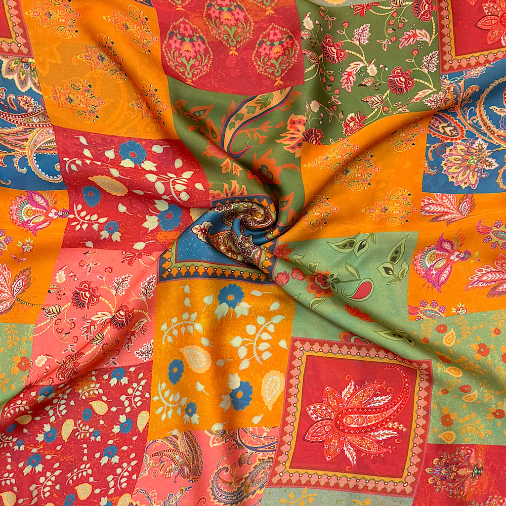 Tarun Multi Colour Boxes Classical Floral Motives Print in Satin Georgette