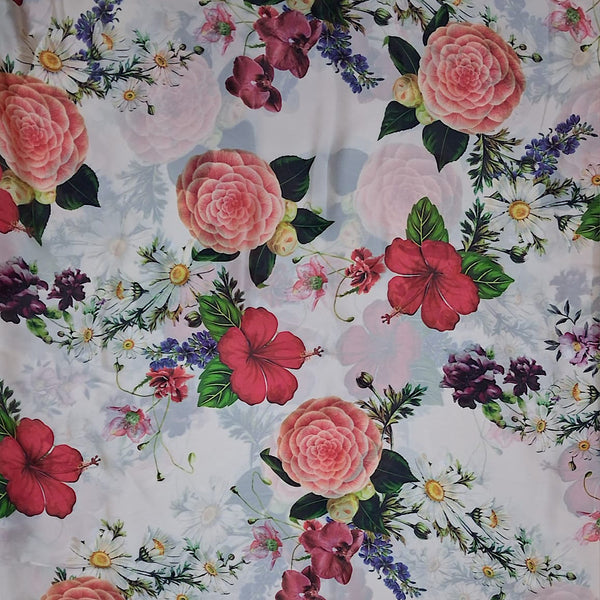 Cord Floral Print in Beige on Satin Georgette Fabric OM PK 1388