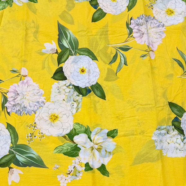 Raina’s Floral Print with Yellow Color Base with White Floral on Pure Glace Lawn Cotton OM SG 241 C1