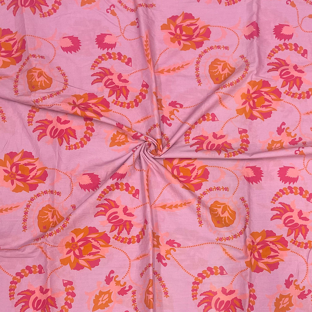 Archana Print with Dusty Pink Base & Floral Print on Pure Cotton Cambric