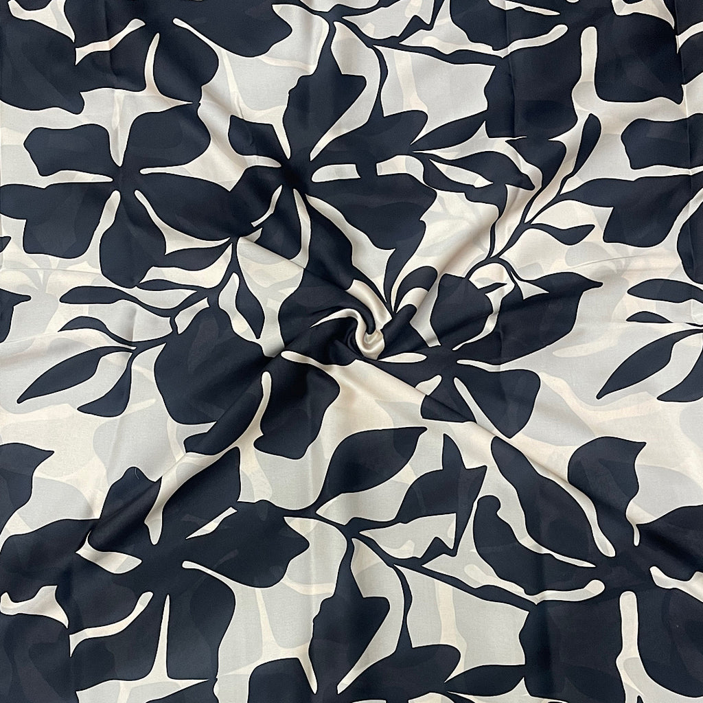 Black & White English Floral Print on Linen Cotton & Satin Georgette OM PS 44