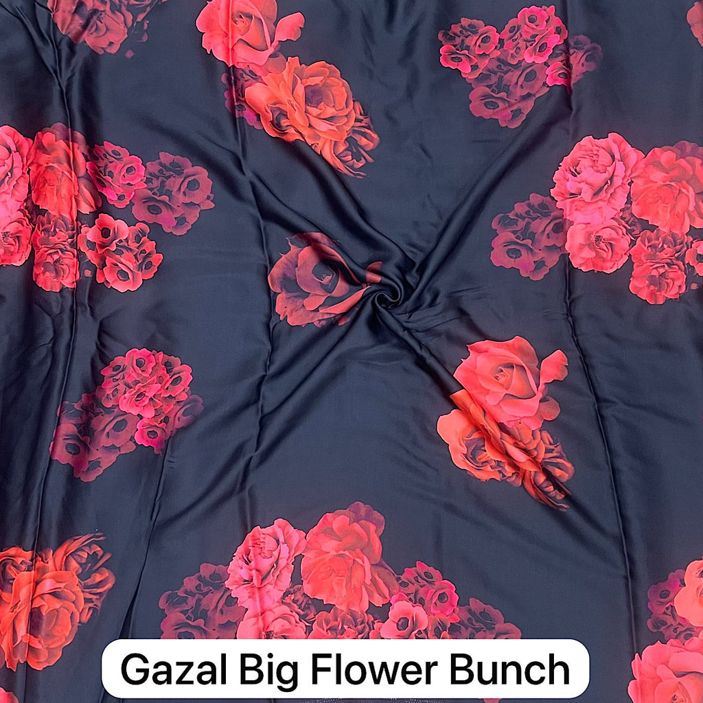 Gazal Big Red Floral Bunch Print on Black Base color Pure Modal Satin OM SG 225 C1 BIG