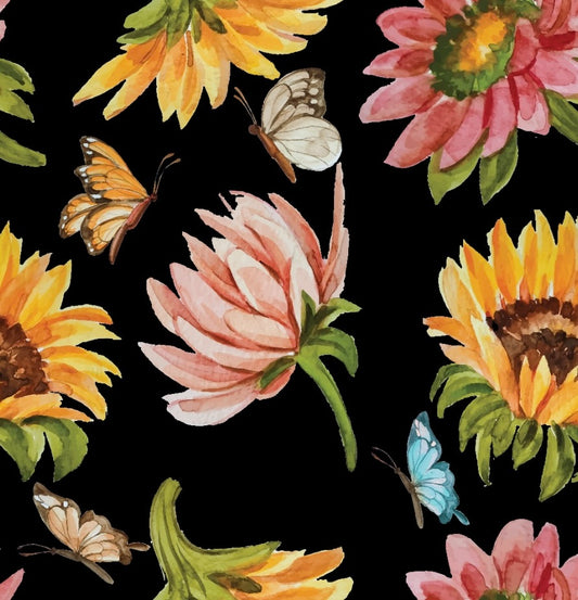 Big Size SunFlower Black Floral Print on Pure Modal Satin OM SG 117