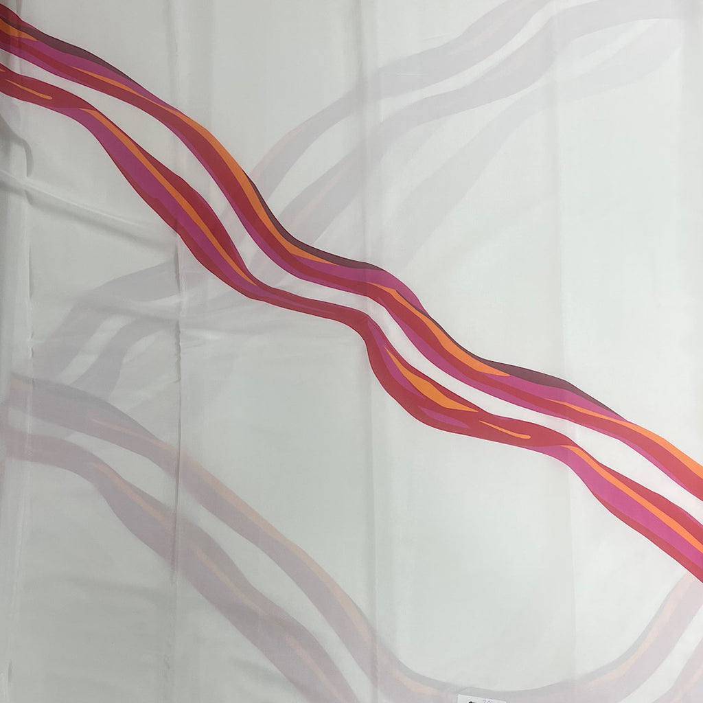 Abstract Print with Pink Red Diagonal Design Stripes on Crepe Silk