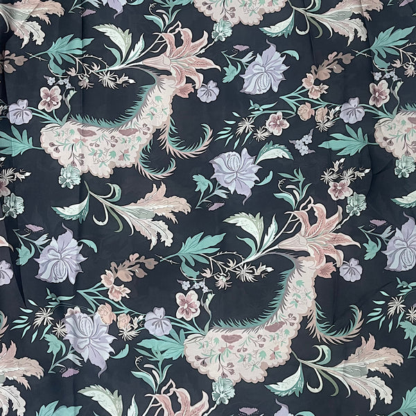 Mahima Floral Bunch Print with Black Base color on Satin Georgette