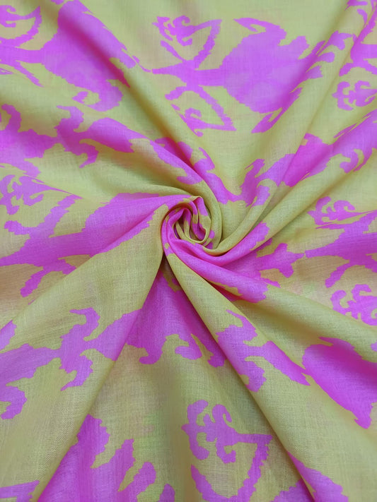 Yellow & Pink Ikat Print in Linen