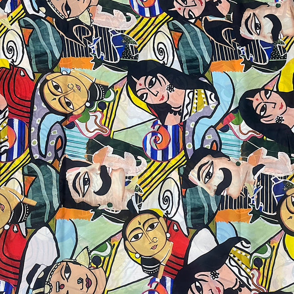 Shivan Multicolour Faces Print with on Satin Georgette Fabric OM PK 1454