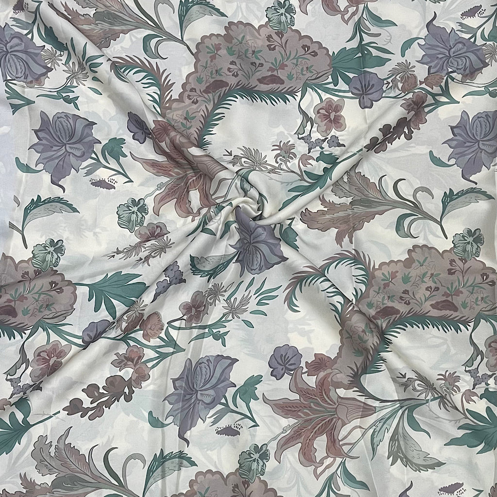 Mahima Floral Bunch Print with Ivory Base color on Satin Georgette