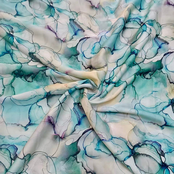 Blue Cloud Print on Satin Georgette OM PS 53