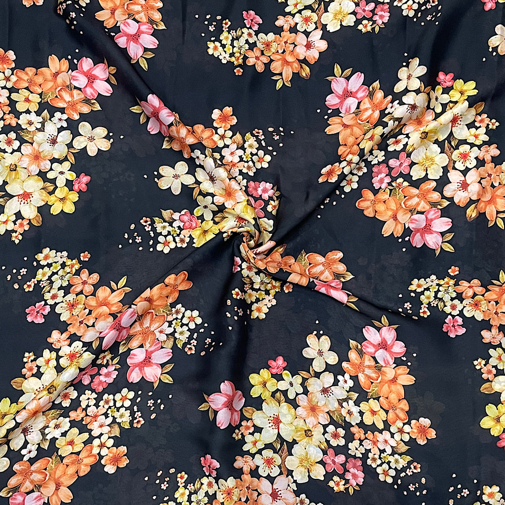 Sabya Anushka Multi Colour Floral Print on Black Base on Satin Georgette Fabric OM SS 126