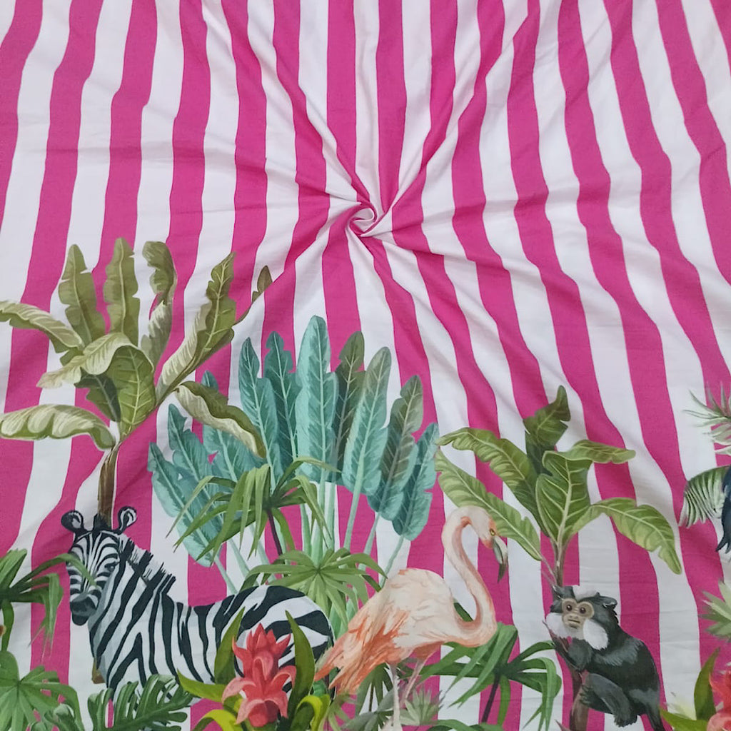 Daaman Style Stripes Tropical Print with Zebra on Pure Cotton Poplin OM PS 350 C1