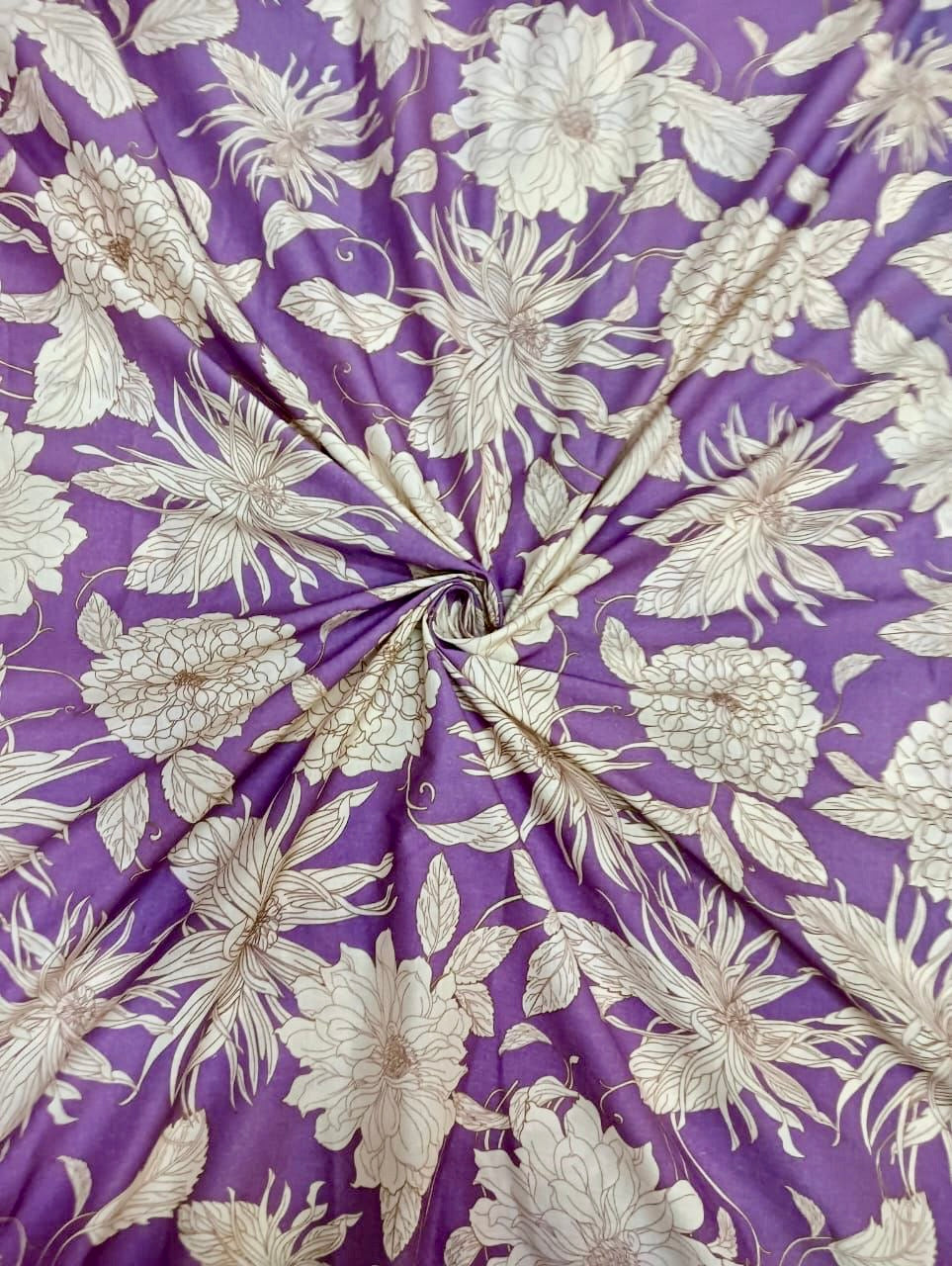 Mauve with Cream Floral Print on Pure Cotton Cambric TK 370