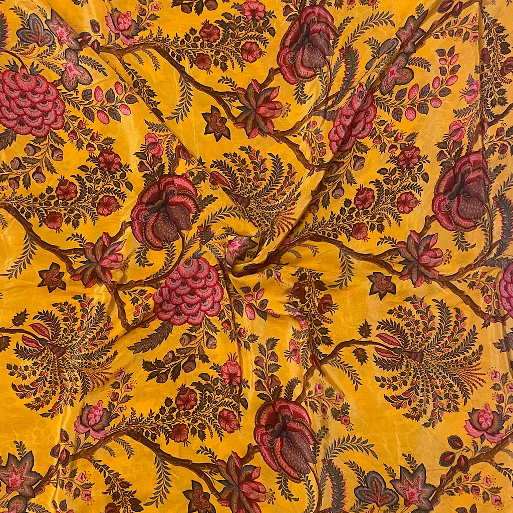 Classical Indian Floral Print with Mustard Base on Pure Natural Crepe OM TK 510