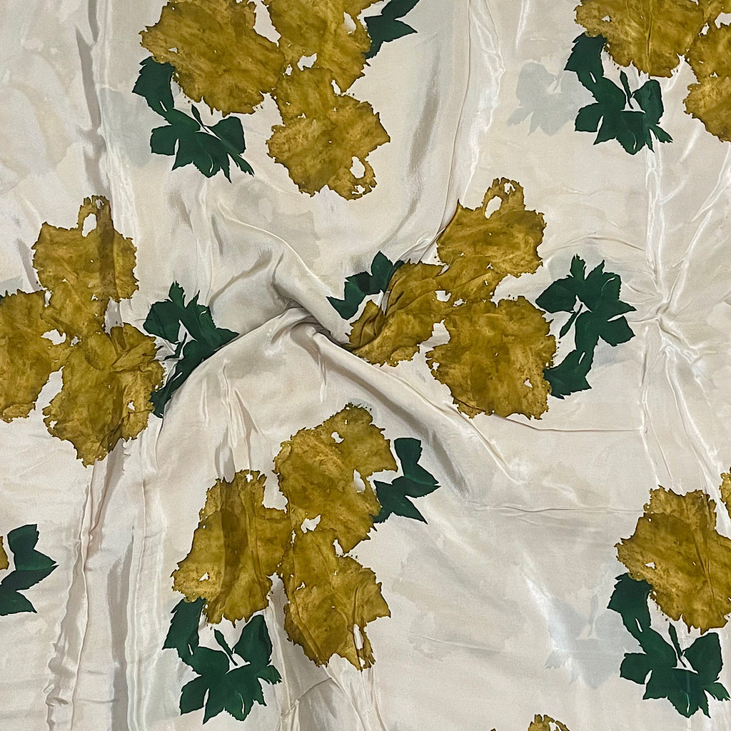 Bhumika Print with Ivory Gold Base color & Mutard Flower on Pure Natural Crepe