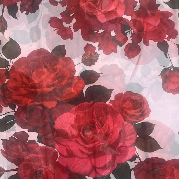 Big Floral Print with Light Pink Color Base on Tabby Silk