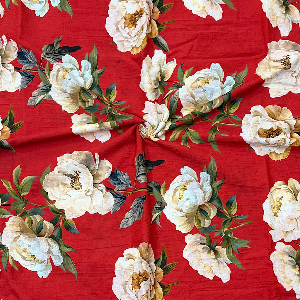 Raina’s Floral Print with Red Base & Cream Floral on Pure Glace Lawn Cotton OM PS 243 C1
