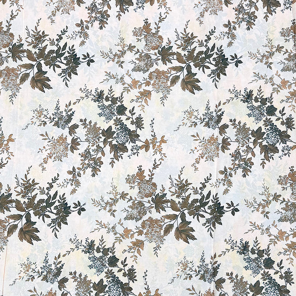 Cream Modern Small Floral Print on Crepe Silk Fabric OM DW 77 C1
