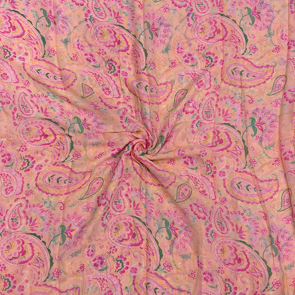 Small Paisley Print with Peach Color Base Print with Bright Colours on Pure Viscose Georgette