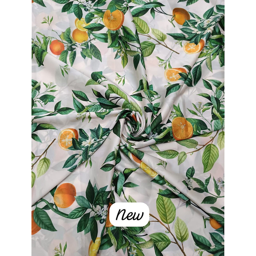 Orange Leaves Fruit Print on Linen Satin TK 371