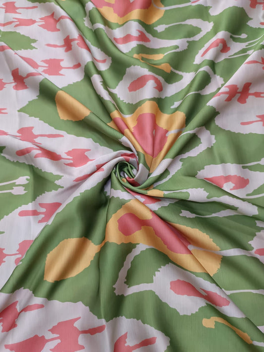 Green Ikat Print in Satin Linen