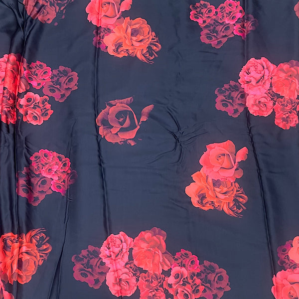 Gazal Big Red Floral Bunch Print on Black Base color Pure Modal Satin