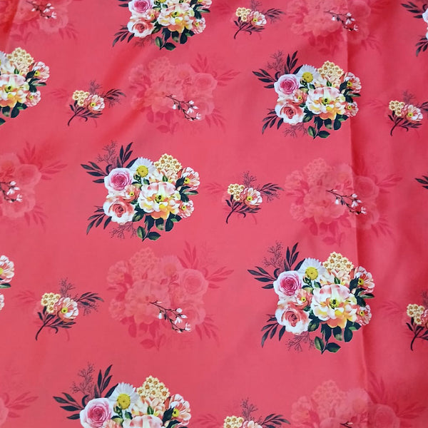 Tomato Red Colour Base Floral Print on Dull Satin OM PK 1424